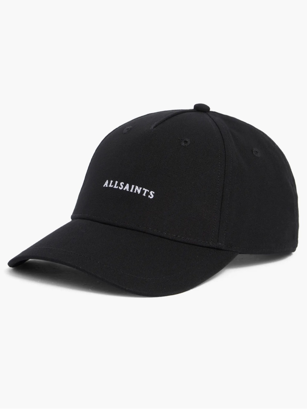 ALL SAINTS Black White Embroidered Logo Front Leather Adjustable Baseball Cap